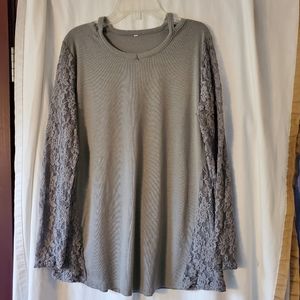 Gray Knit Lacy Long Sleeve Top, M/L